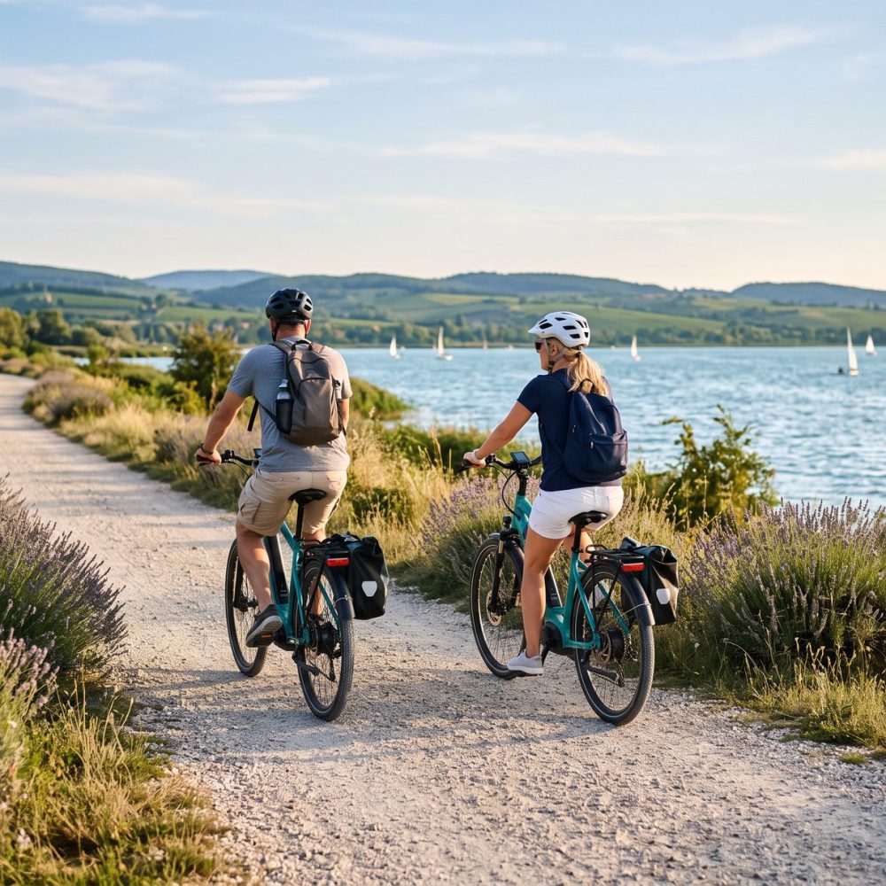 Kerékpározás elektromos kerékpárral a Balaton északi partján